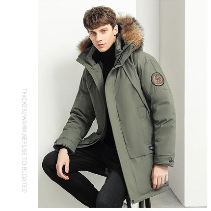 Men Winter Goose Down Coats Fur Collar Hooded Long Down Jackets Top Quality Male Outdoor Windproof Warm Winter Jackets Canada