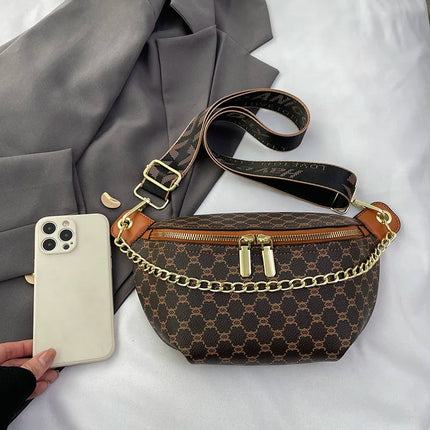 Women Chain Waist Bag Luxury Designer Chest Pack Quality PU Leather Fanny Pack Phone Purse Female Shoulder Crossbody Bag PlatiNum