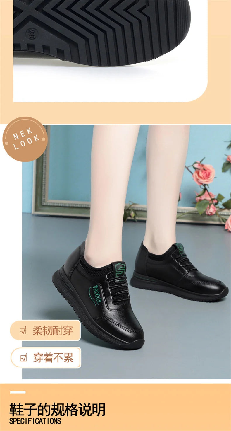 New Spring Fashion Versatile Non Slip Women's Comfort Breathable Sneakers Mother Soft Leather Soft Sole Causal Shoes