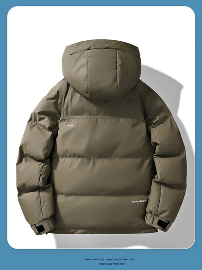 2024 Piumino corto con cappuccio, piumino da uomo in tinta unita, caldo cappotto casual in piuma d'anatra bianca