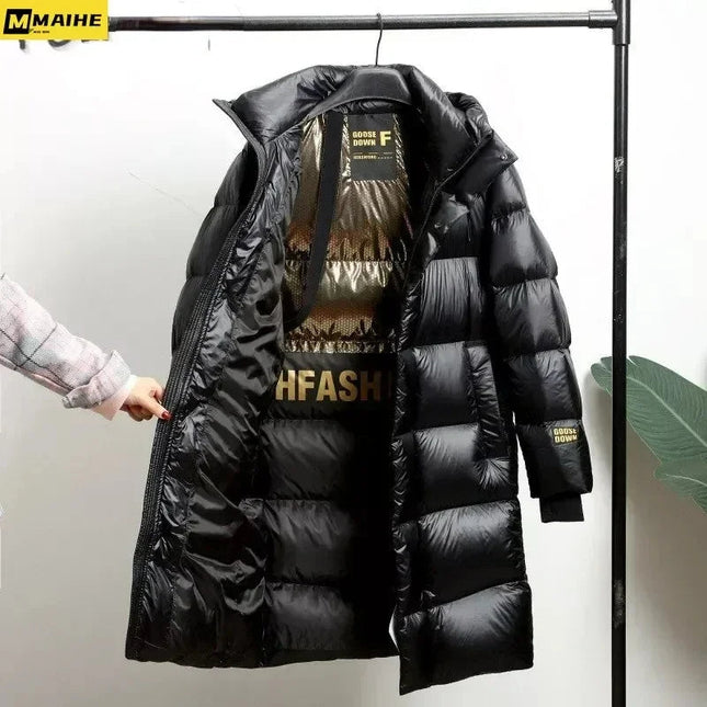 -30 ℃ Cold-proof Long Down Jacket Men's Light Luxury Black Gold Lightweight 95% Goose Down Jacket Unisex Winter Warm Hooded Coat PlatiNum