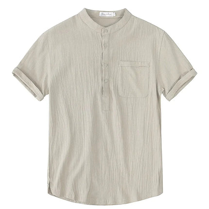 Men's Short Sleeve Cotton Linen T-shirt Casual Solid Color Men's Summer Shirt Cozy and Breathable