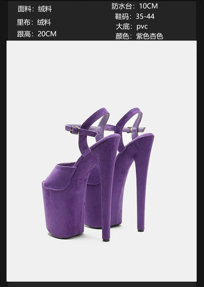 Purple Super High Heel Nightclub Stage Shoes Women 20CM Stiletto Suede Pole Dance Sandals Model Catwalk Show Summer High Heels