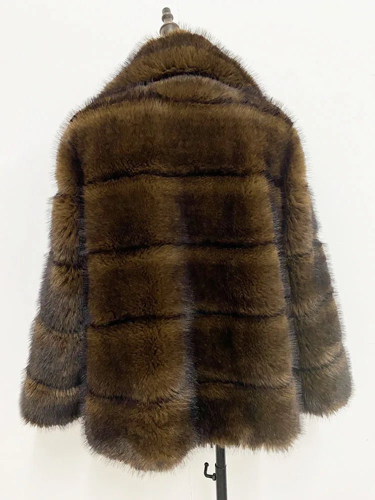 ZADORIN Luxury Designer Faux Mink Coat Woman Lapel Furry Brown Faux Fur Coat Woman Clothes Winter Chic Elegant Fluffy Fur Jacket