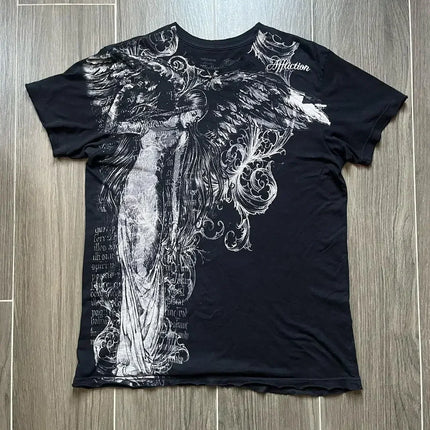 2025 New American Retro Skull Print Pure Cotton Crew Neck Short Sleeve Women's European and American Summer Top T-shirt