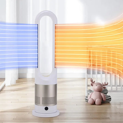 Ventilatore a torre elettrico senza lama con riscaldatore per condizionatore d'aria in piedi con raffreddamento ad aria fredda e calda con telecomando timer