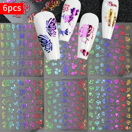 6Pcs/Set Metal Silver Star/Heart/Moon 3D Nail Art Stickers 8*10cm Hollow Love/Cross Self-Adhesive Slider Luxury Manicure Decals