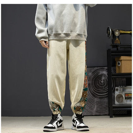 Pantaloni casual alla moda Abbigliamento da uomo Cotone Samurai giapponese Ricamo Patchwork Pantaloni Harem Pantaloni Harajuku oversize da uomo