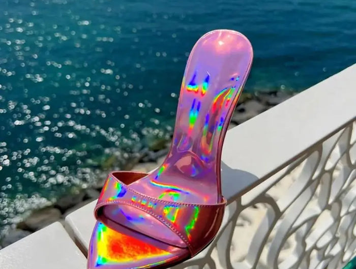 Women's Stiletto Heel Open Toe Sandals, Starry Summer Style, with Dazzling Laser Colors, 2026