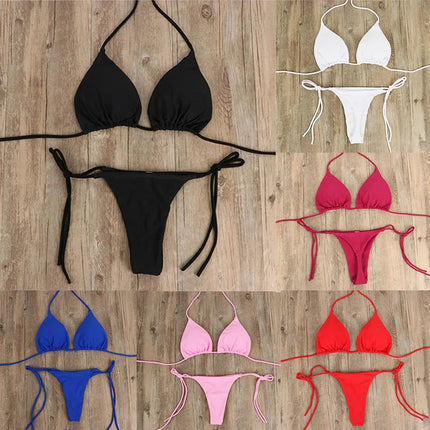 Costume da bagno stile spiaggia per donna Costume da bagno sexy con scollo all'americana Perizoma solido Bikini femminile Costume da bagno Bikini Mujer Lingerie PlatiNum