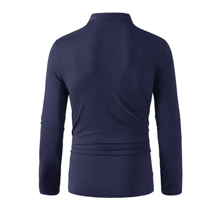 2025 New Men's Casual and Fashionable Solid Color Long Sleeve Stand-Up Collar T-Shirt Versatile and Comfortable Summer Top