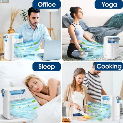 Condizionatore d'aria portatile USB, mini ventilatore rinfrescante, 3 velocità, serbatoio acqua da 650 ml, umidificatore spray, raffrescatore evaporativo silenzioso da tavolo, ventilatore portatile personale, ricaricabile, p