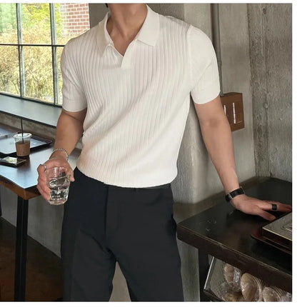 Men's Slim Fit Solid Color Stretchy Polo Shirt Sexy Fashion Trendy Cotton Casual Top Comfortable Elastic Summer Clothes