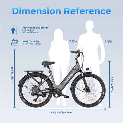 HillMiles MileCity 1 Bicicletta Elettrica Step-Through da 26 Pollici, E-Bike con Autonomia di 120 km, Motore da 250W, Batteria 36V 13Ah, 25 km/h, Cambio a 7 Velocità, Freni a Disco, Bici Elettrica per Pendolarismo Urbano, Sp
