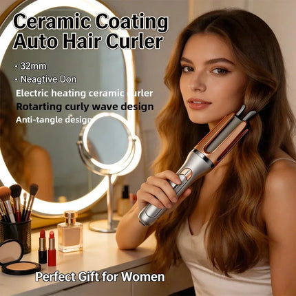Automatic Curling Iron 32mm Ceramic Hair Curler Negative Ion Rotating Curling Wand Anti Tangle Hair Styling Tool