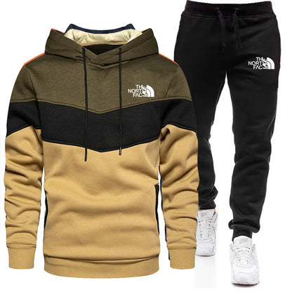 2025 Set di abbigliamento sportivo da jogging casual da uomo con cappuccio e pantaloni sportivi neri Giacca gommata Sport di moda Set invernale caldo da 2 pezzi