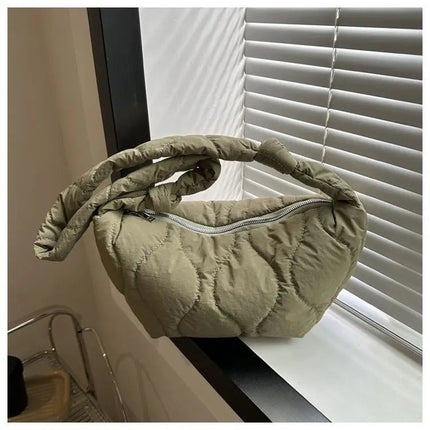 Puffer Shoulder Bag for Women Soft Down Cotton Padded Tote Handbag Purse Quilted Cross Body Bag Solid Color Bubbles Cloud Bag PlatiNum