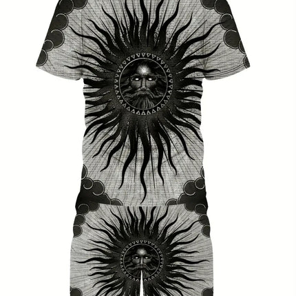 New Men's Two-Piece Suit Fashion Scottish Print Summer O-neck Short Sleeve Polo + Shorts Men's Two-Piece Set