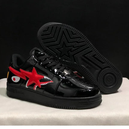 A BATHING APE Men All Black Shark BAPESTA Casual Plarfom Shoes Unisex Women Slip-Resistant Outdoor Soft Walking Sneakers