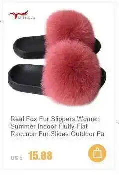 Real Raccoon Fur Slippers for Women 2023 Summer Fluffy Indoor Home Fuzzy Flat Slides Outdoor Fashion Beach Sandals Flip Flops