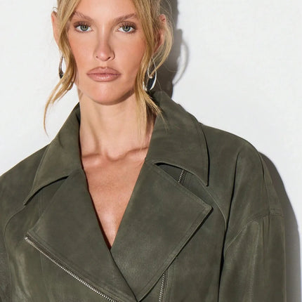 Belt Zipper Top with Waist Cinching American and European Style Streetwear Notched Lapel Thick No Hood Women Autumn Jacket