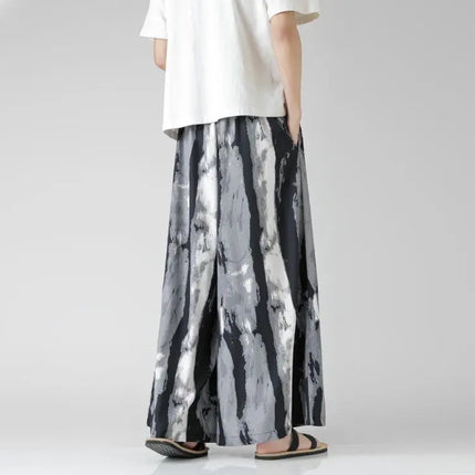 Pantaloncini da uomo casual larghi con stampa da spiaggia, in seta ghiaccio sottile, comodi, a gamba larga, stile Harajuku, streetwear