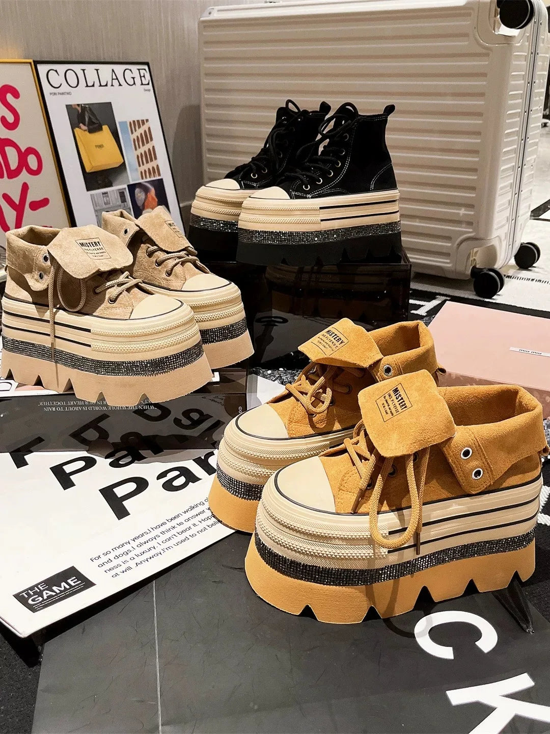 Autumn Winter High Heels Shoes Female Hip Hop Platform Chunky Sneakers Thick Bottom Shoes Short Ankle Boots Casual Fashion Shoe