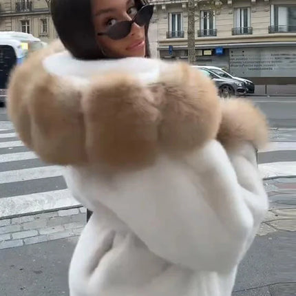 Hoody Faux Fur Furry Coats Women Fashion Belt Long Sleeve Pocket Thicken Warm Jacket 2026 Autumn Winter Urban Lady Streetwears