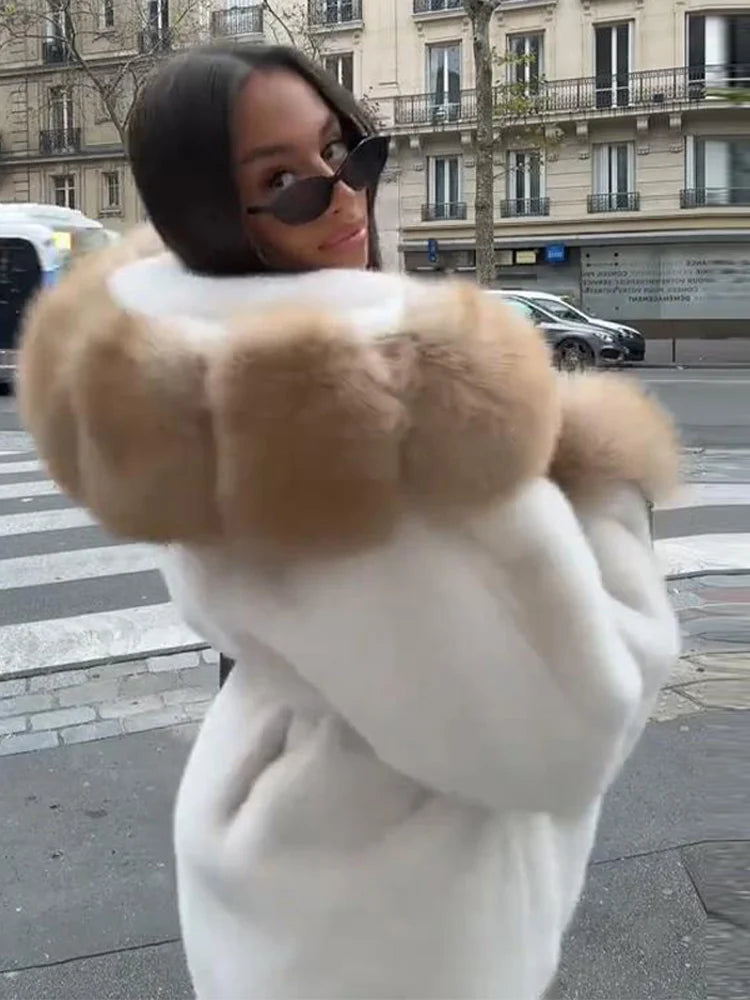 Hoody Faux Fur Furry Coats Women Fashion Belt Long Sleeve Pocket Thicken Warm Jacket 2026 Autumn Winter Urban Lady Streetwears