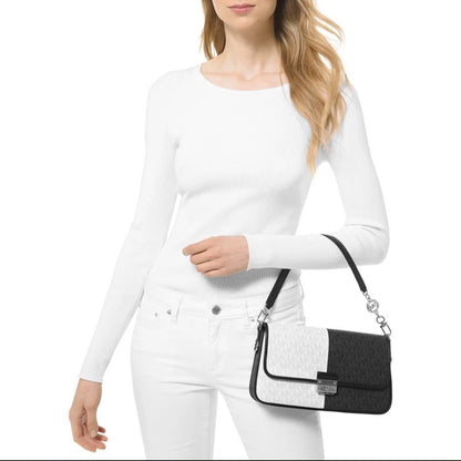 MICHAEL KORS Coated Canvas Baguette Shoulder Bag Small Women's Black White 30T1S2BL1B-BLACK-MULTI