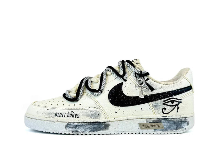 Sneakers Personalizzate Nike Court Vision 1 Low "Eye of God 2.0" con Effetto Invecchiato e Schizzi, Scarpe da Skateboard per Uomo platinumshop