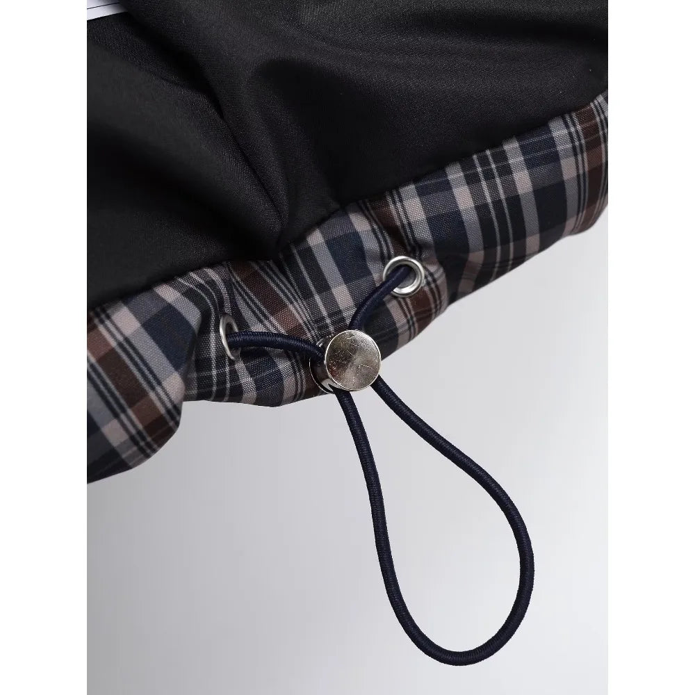 New in Winter High Neck Long Sleeves Zippered Coats for Women Brown Plaid Puffer Anorak with Adjustable Hem Comfy Padded Jackets