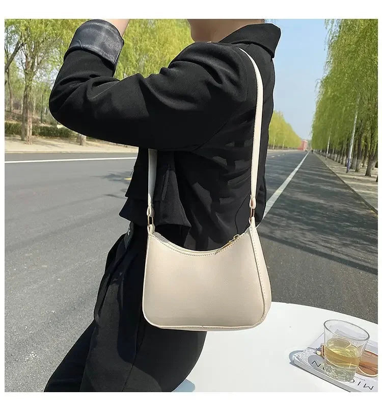 New Women's Fashion Handbags Retro Solid Color PU Leather Shoulder Underarm Bag Casual Women Hobos Handbags sac à main femme PlatiNum