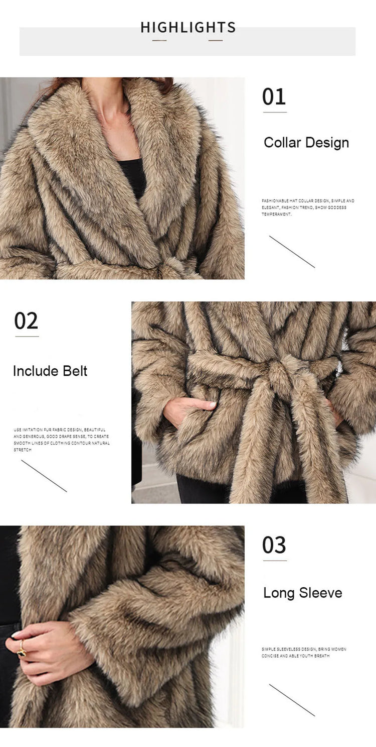 ZADORIN Luxury Belted Mid Long White Faux Fur Coat For Woman Clothes Winter Oversize Fluffy Jacket Fox Fur Faux Coat Outerwears