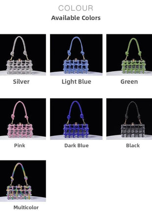 Classic 2025 Acrylic Box Bag with Woven Diamond Rope Handheld Evening Women's Bag Transparent Dinner Handbag European Style PlatiNum