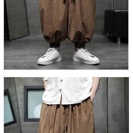 Pantaloni a gamba larga da uomo Pantaloni larghi in vita elastica da uomo Streetwear Stili giapponesi Pantaloni casual Pantaloni lunghi oversize vintage solidi