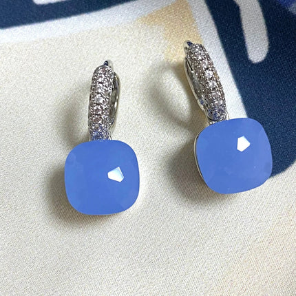 Classic Candy Color Earrings Inlay Transparent Zircon 27Colors Crystal Earrings Platinum Plated Fashion Jewelry For Women PlatiNum