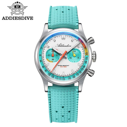 ADDIESDIVE 38mm New Men's Watch 0S21 Movement BGW9 Luminous 10Bar Water Resistant Fluorocarbon Rubber Chronograph Quartz Watch
