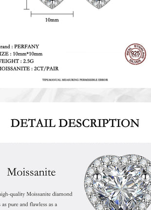 PERFANY 0.5CT-2CT Heart-Shaped Cut Moissanite Earrings For Women S925 Pure Silver Simulated Diamond Earrings Fashion Jewelry PlatiNum