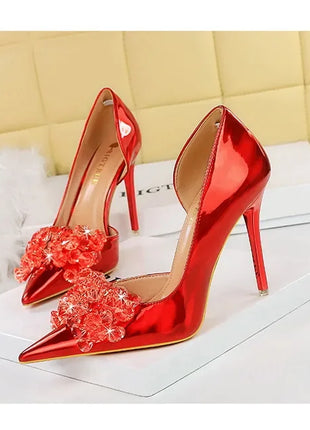 BIGTREE Scarpe con fiocco in strass Décolleté da donna Scarpe da banchetto di lusso Tacchi alti sexy Scarpe da festa con tacco a spillo da donna di grandi dimensioni 41 42 43