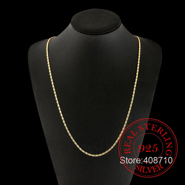 Real 925 Sterling Silver 16/18/20/22/24/26/28/30 Inch 2mm Gold Charm Figaro Chain Necklace For Women Man Wedding Fashion Jewelry PlatiNum
