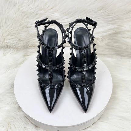 Nuovi sandali con tacco alto con borchie sottili, scarpe da donna sexy, scarpe Liuding, scarpe da donna finte e tacchi alti