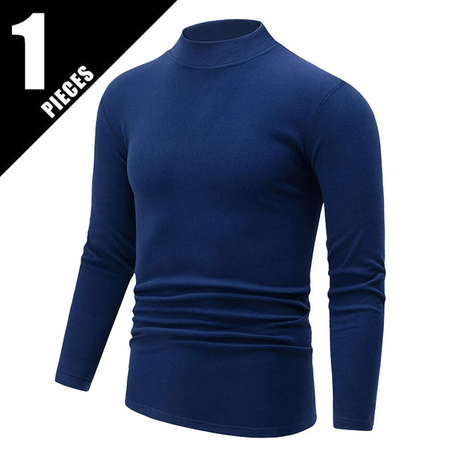 1/2piece Autumn And Winter Men's Semi High Neck Fashionable Base Long Sleeved Top Solid Color Casual Sports Fitness Warm T-shirt PlatiNum