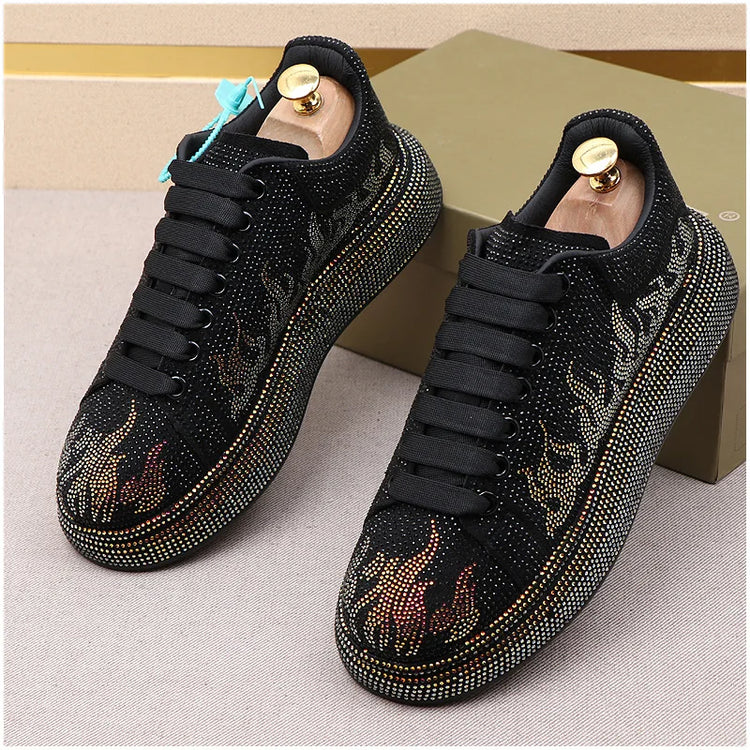 Luxury Designer Men's Rhinestone Thick Bottom Everyday All Match Shoes Causal Flats Loafers Ms Moccasins Sports Walking Sneakers