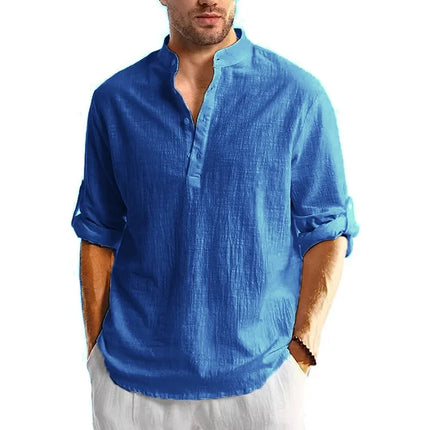 New Men's Cotton Linen Shirts Long Sleeve Button Down Shirts Henley Beach Shirts Men's Hawaiian Shirts Breathable T-Shirts