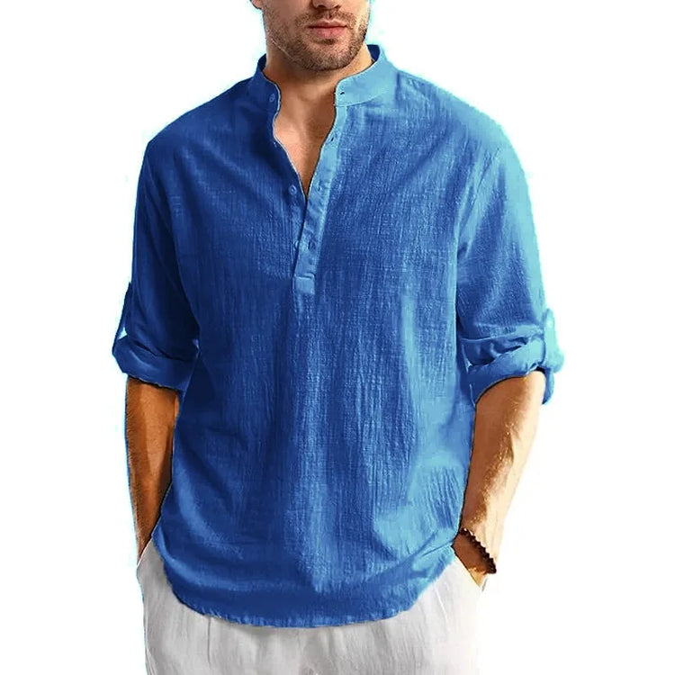 Magliette da uomo in cotone e lino nuove Camicie abbottonate a maniche lunghe Camicie da spiaggia Henley Magliette hawaiane da uomo Magliette traspiranti