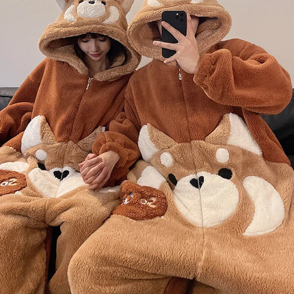 DAIMELU cartoon pajamas men's winter coral fleece flannel thickened warm male loungewear suit sleepwear one set girl nightwear