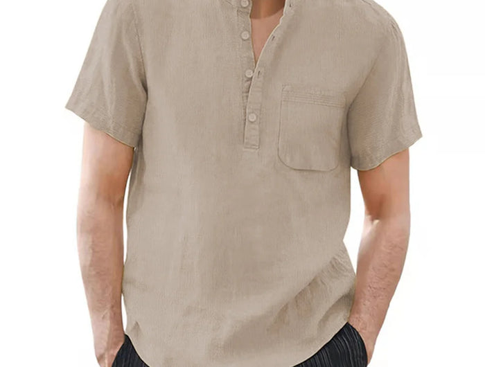 Men's Short Sleeve Cotton Linen T-shirt Casual Solid Color Men's Summer Shirt Cozy and Breathable