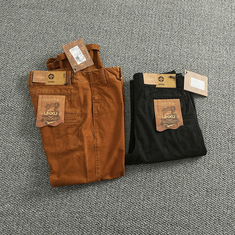 Spring And Autumn New American Retro 100% Cotton Multi-pocketed Washed Old Straight Casual Pants Loose Fashion Cargo Trousers