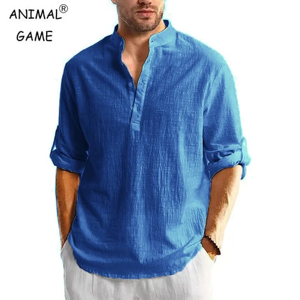 New Men's Cotton Linen Shirts Long Sleeve Button Down Shirts Henley Beach Shirts Men's Hawaiian Shirts Breathable T-Shirts